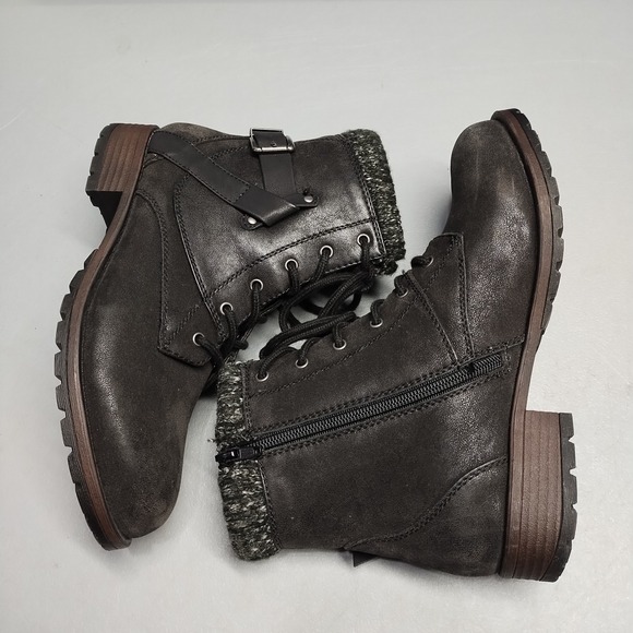 Crown Vintage Racine Combat Boots Womens Size 8.5M Black Side Zip Buckle Strap - Picture 3 of 8